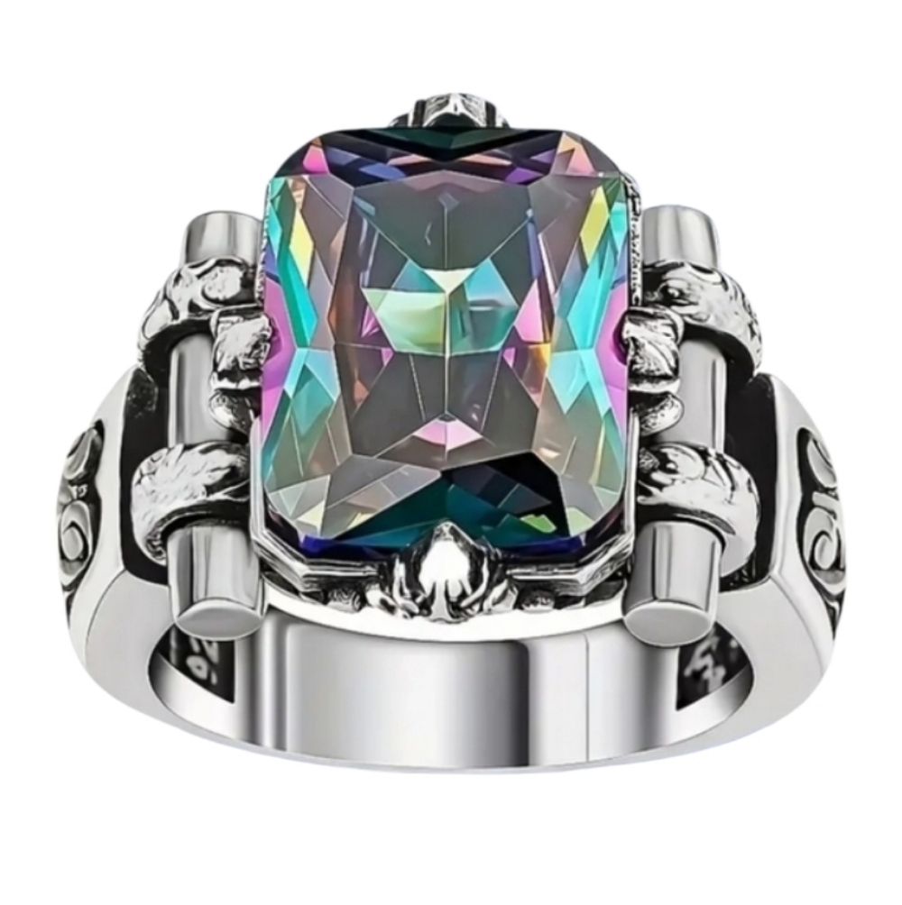 Silvertone Multicolor Gemstone Ring - image 1